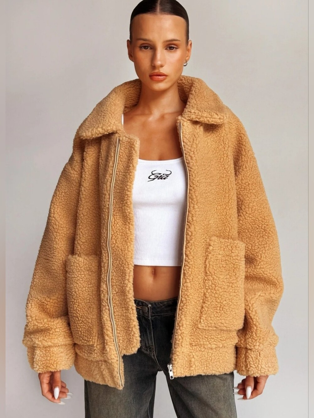 I.AM.GIA Camel Teddy Sherpa Zip Jacket